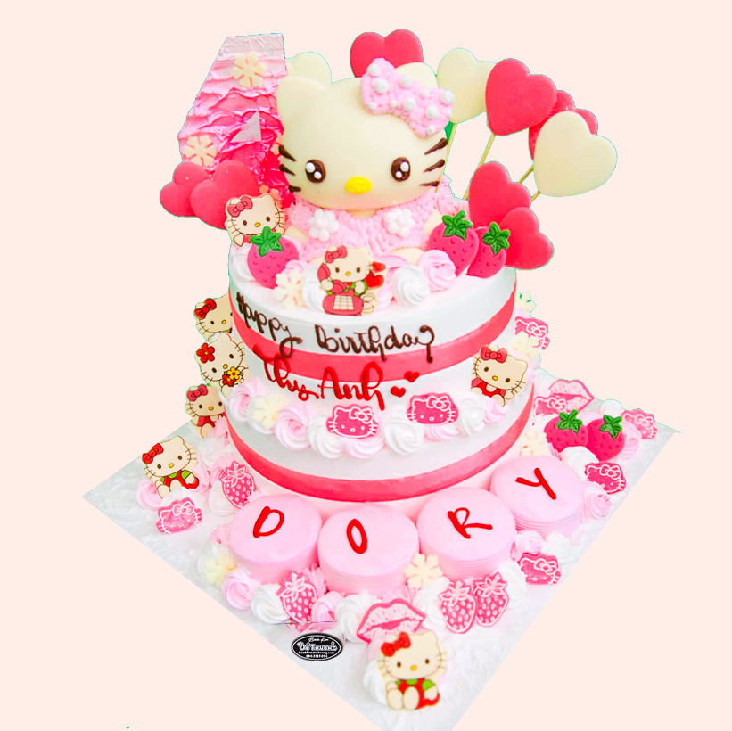 Bánh sinh nhật 2 tầng tạo hình hello kitty màu hồng dễ thương tặng con gái   Bánh Kem Ngộ Nghĩnh