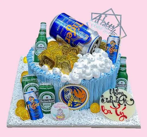 bánh kem bia tiger xanh độc đáo