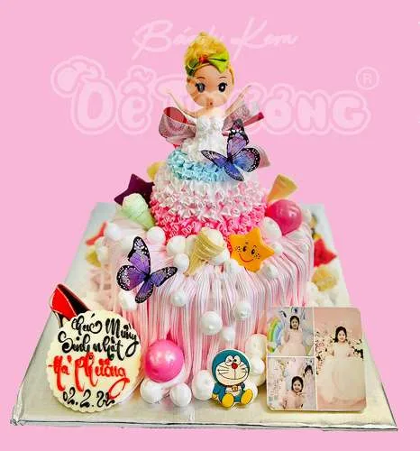 bánh kem búp bê đứng thả dây in hình dễ thương