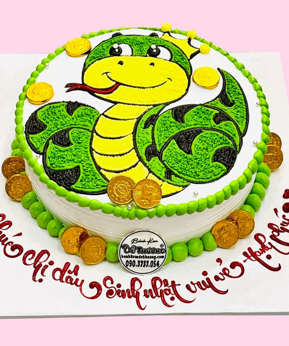 bánh kem con rắn vẽ hoạt hình dễ thương