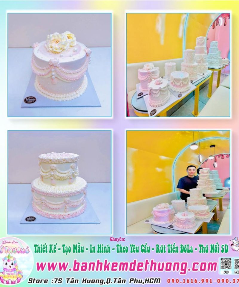 Bánh kem dễ thương tạo mẫu hoa văn cổ điển dễ thương