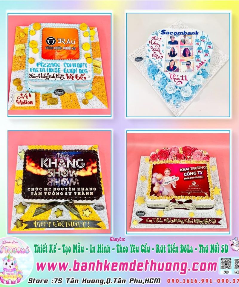 bánh kem dễ thương thiết kế in hình vuông dễ thương