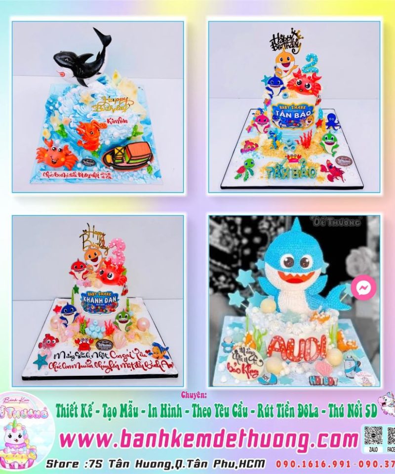 bánh kem dễ thương thiết kế tạo mẫu baby shark cá mập dễ thương