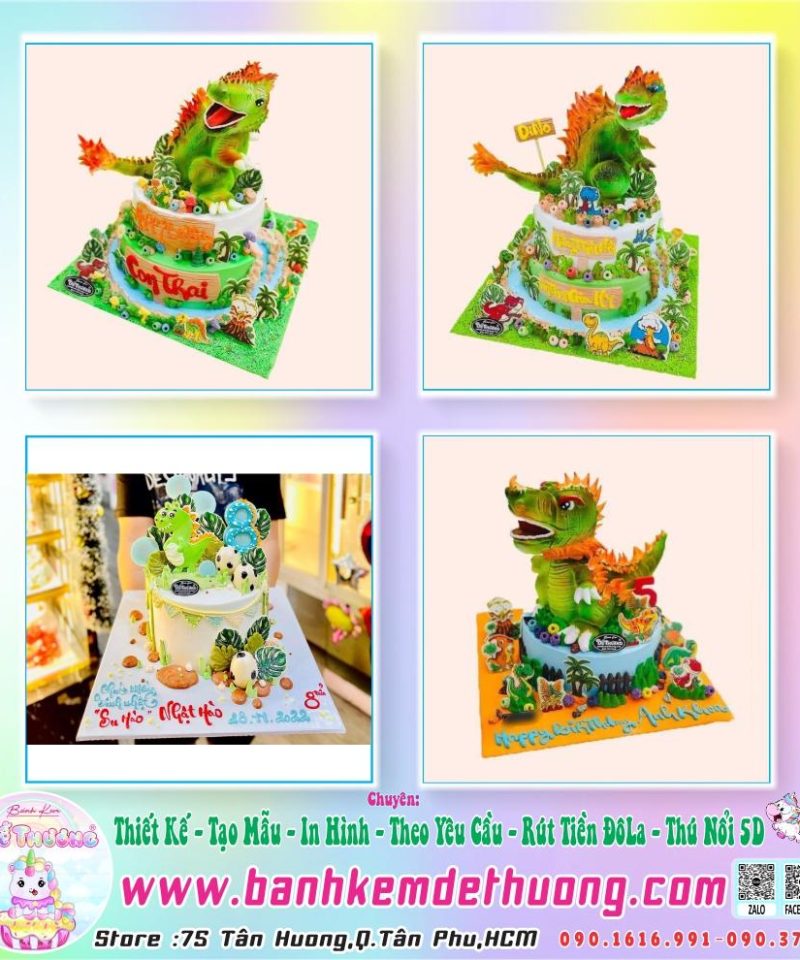 bánh kem dễ thương thiết kế tạo mẫu nhân vật khủng long bạo chúa dễ thương