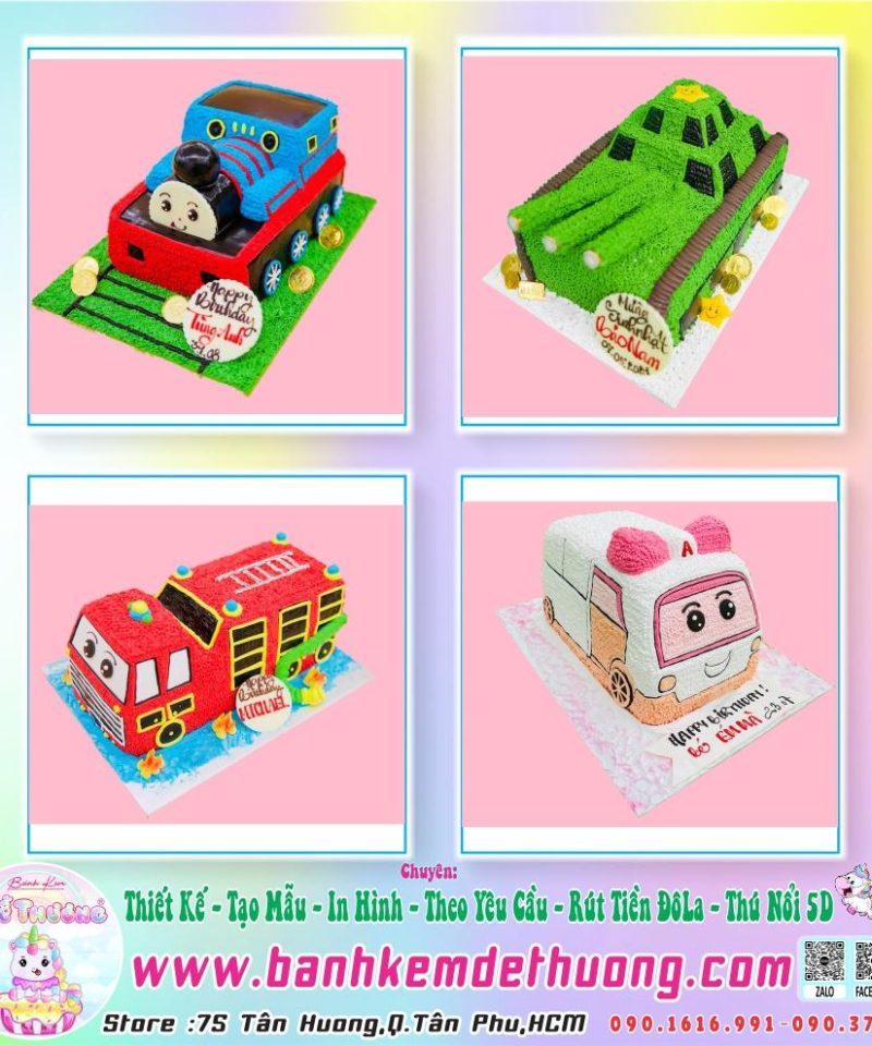 bánh kem dễ thương thiết kế tạo mẫu xe lửa dễ thương