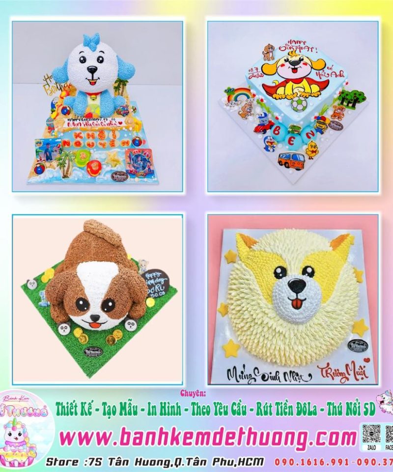 bánh kem dễ thương thiết kế tạo mẫu con chó dễ thương