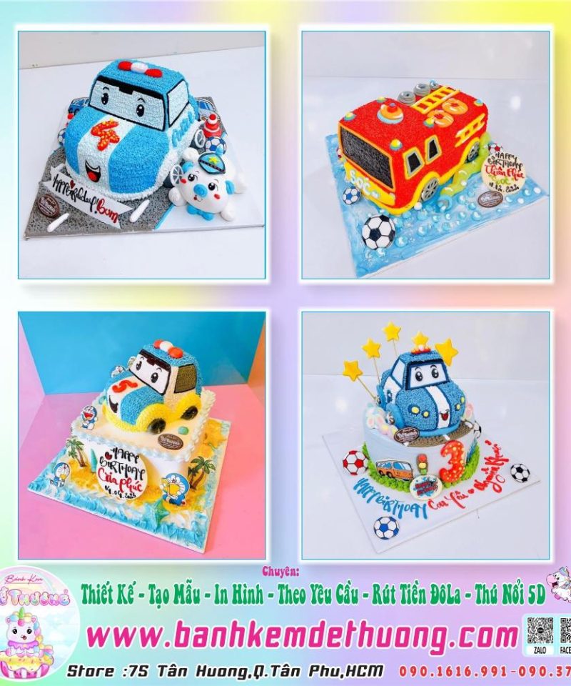 bánh kem dễ thương thiết kế tạo mẫu xe cảnh sát dễ thương
