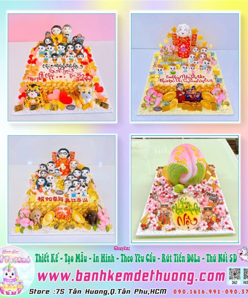 bánh kem dễ thương thiết kế tạo mẫu mừng thọ ông bà đoàn viên dễ thương
