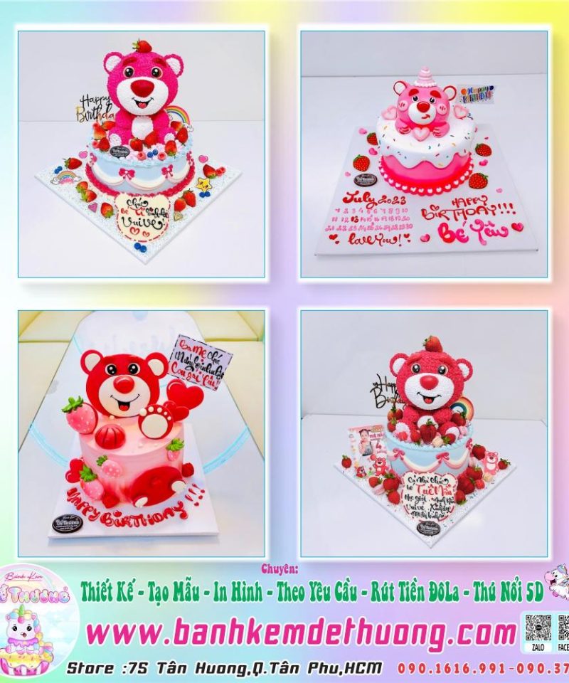 bánh kem dễ thương thiết kế tạo mẫu con gấu dâu lotso dễ thương