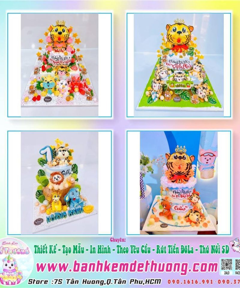 bánh kem dễ thương thiết kế tạo mẫu con cọp dễ thương