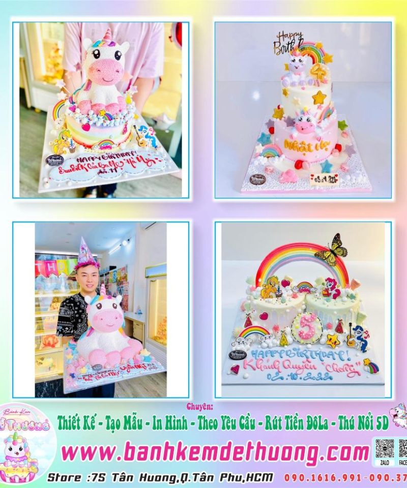 bánh kem dễ thương thiết kế tạo mẫu con ngựa pony unicorn dễ thương