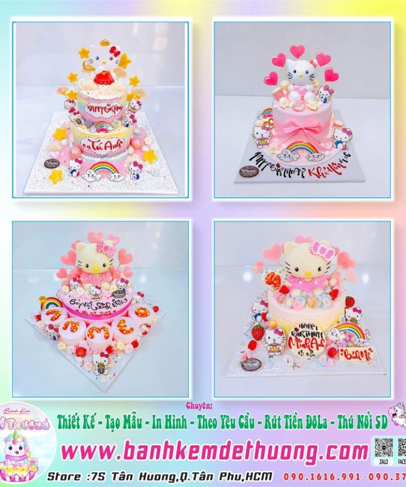 bánh kem dễ thương thiết kế tạo mẫu con mèo hellokitty dễ thương