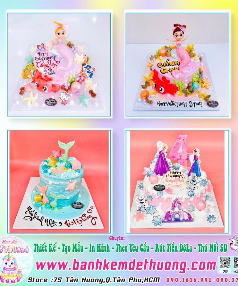 bánh kem dễ thương thiết kế tạo mẫu công chúa nàng tiên cá dễ thương