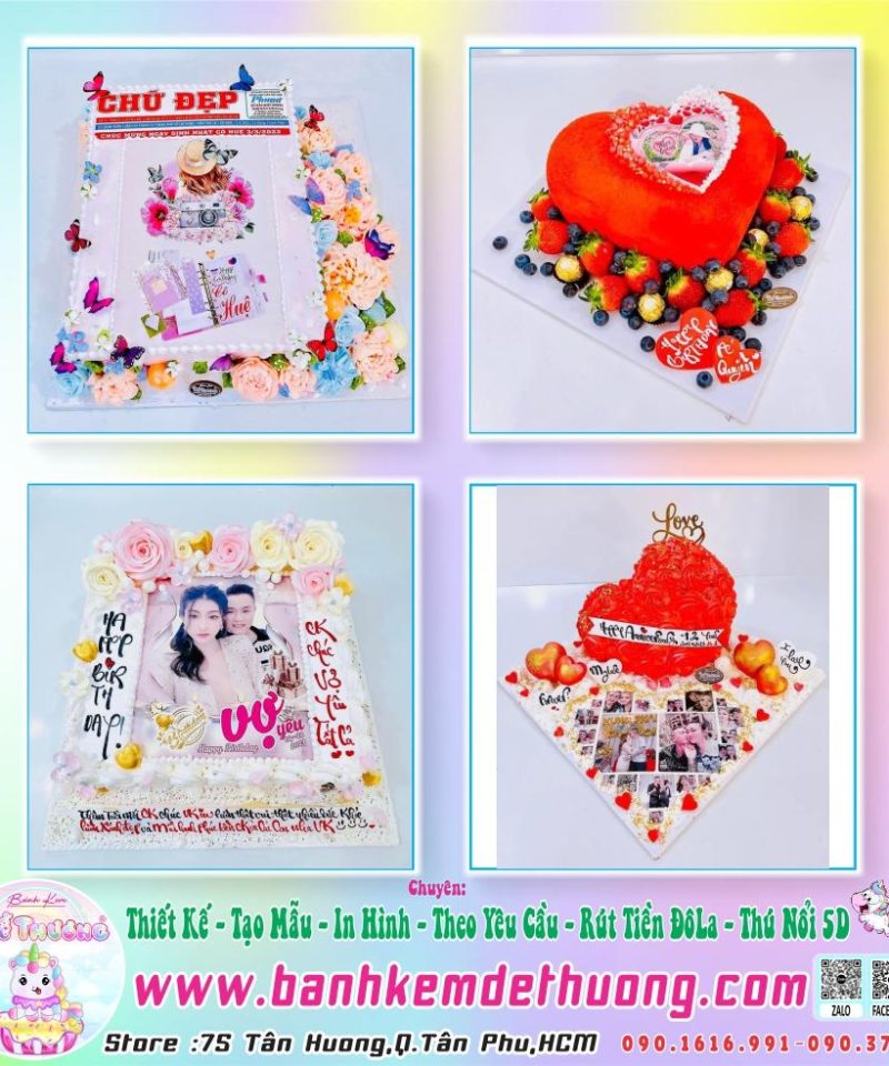bánh kem dễ thương thiết kế tạo mẫu mừng kỷ niệm anniversary dễ thương
