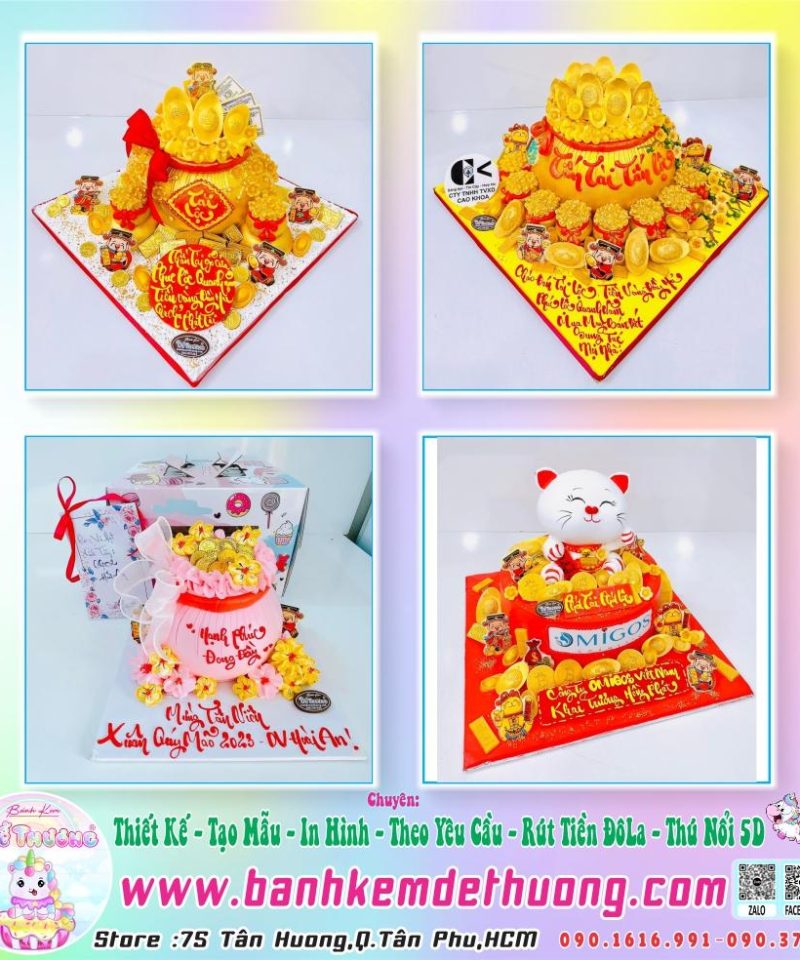 bánh kem dễ thương tạo mẫu khai trương hủ vàng phát tài phát lộc