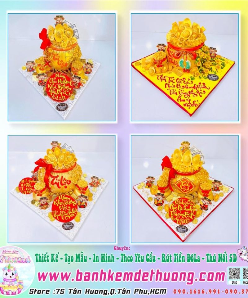 bánh kem dễ thương thiết kế tạo mẫu vàng nhũ đô la dễ thương