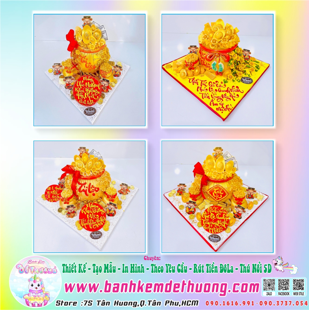 bánh sinh nhật vàng nhũ đô la dễ thương