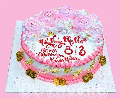 bánh kem hoa hồng mừng lễ phụ nữ 8 thang 3